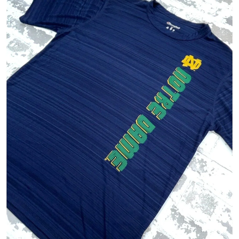 Notre Dame Fighting Irish Shirt Men Medium Blue Green Tee Performance Poly Gym - Picture 2 of 9
